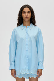 Stine Goya UK Long Sleeve Oversized Shirt Top Teapot Blue