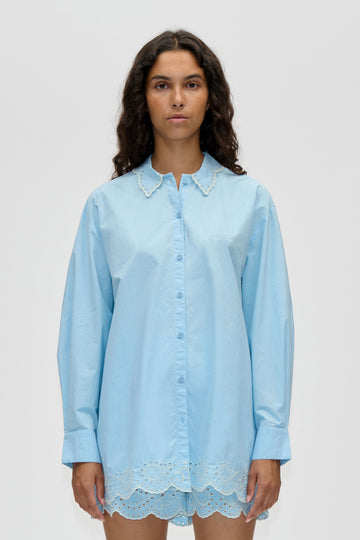 Stine Goya UK Long Sleeve Oversized Shirt Top Teapot Blue