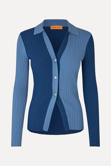 Stine Goya UK Long Sleeve Polo Knit Blue Jean