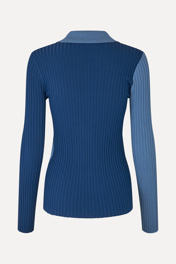 Stine Goya UK Long Sleeve Polo Knit Blue Jean