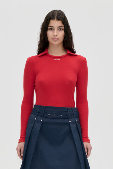 Stine Goya UK Long Sleeve Polo Top Top Fiery Red