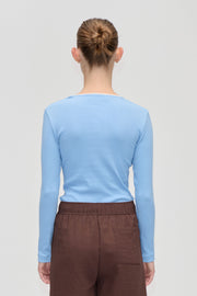 Stine Goya UK Long Sleeve Rib Top Top Bel Air Blue