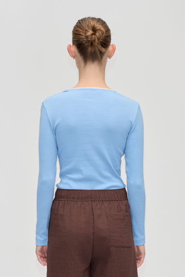 Stine Goya UK Long Sleeve Rib Top Top Bel Air Blue