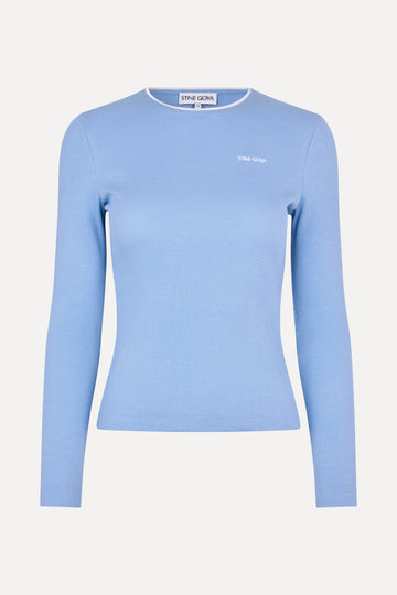 Stine Goya UK Long Sleeve Rib Top Top Bel Air Blue