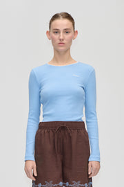 Stine Goya UK Long Sleeve Rib Top Top Bel Air Blue