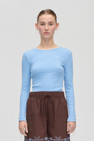 Stine Goya UK Long Sleeve Rib Top Top Bel Air Blue