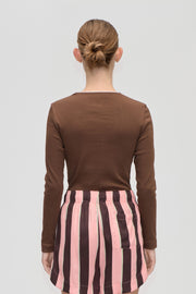 Stine Goya UK Long Sleeve Rib Top Top Chicory Coffee
