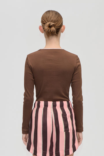Stine Goya UK Long Sleeve Rib Top Top Chicory Coffee