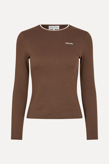 Stine Goya UK Long Sleeve Rib Top Top Chicory Coffee
