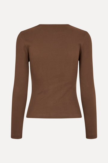 Stine Goya UK Long Sleeve Rib Top Top Chicory Coffee