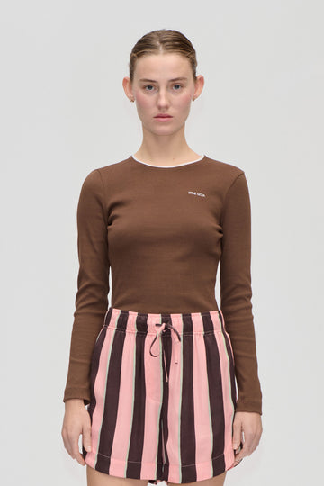 Stine Goya UK Long Sleeve Rib Top Top Chicory Coffee