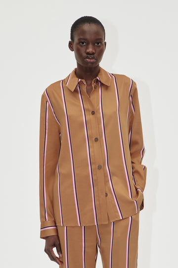 Stine Goya UK Long Sleeve Shirt Top Cocoa Stripes