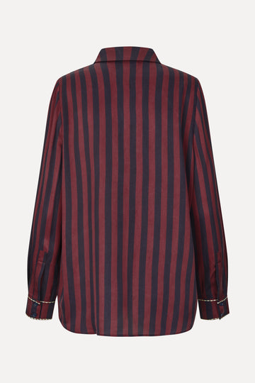 Stine Goya UK Long Sleeve Shirt Top Navy and Burgundy Wallpaper Stripes