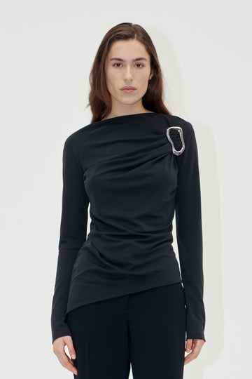 Stine Goya UK Long Sleeve Top With Fixed Buckle Top Jet Black