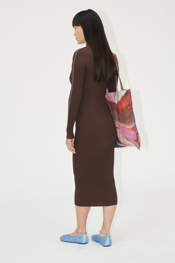 Stine Goya UK Long Sleeve Turtleneck Knit Dress Dress Coffee Brown