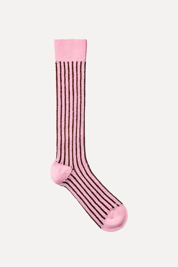 Stine Goya UK Long Socks Accessories Pink and Brown Stripes