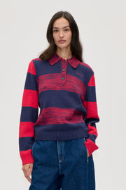 Stine Goya UK Mix Stripe Polo Collar Sweater Knit Multistripes Red Mix