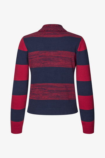 Stine Goya UK Mix Stripe Polo Collar Sweater Knit Multistripes Red Mix