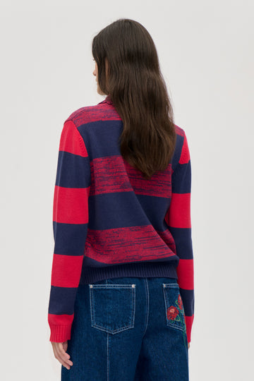 Stine Goya UK Mix Stripe Polo Collar Sweater Knit Multistripes Red Mix