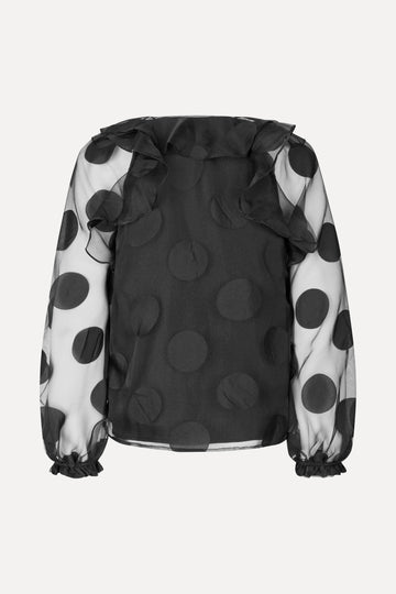 Stine Goya UK Multi Ruffle Raglan Top Top Dotted Black