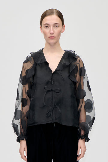 Stine Goya UK Multi Ruffle Raglan Top Top Dotted Black