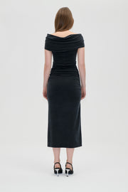 Stine Goya UK One Shoulder Draped Midi Dress Dress Black
