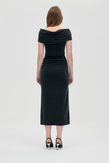 Stine Goya UK One Shoulder Draped Midi Dress Dress Black