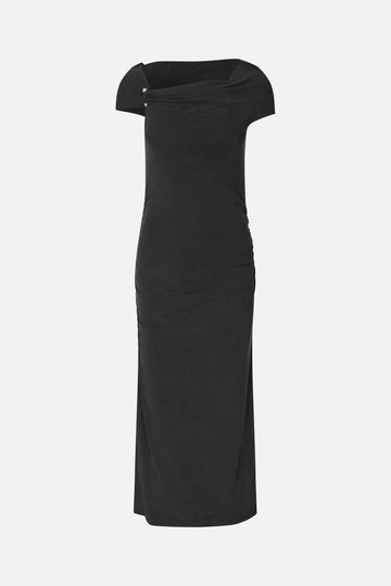 Stine Goya UK One Shoulder Draped Midi Dress Dress Black
