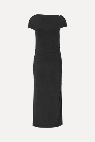 Stine Goya UK One Shoulder Draped Midi Dress Dress Black