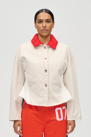 Stine Goya UK Peplum Collar Jacket Outerwear Natural / Contrast Red