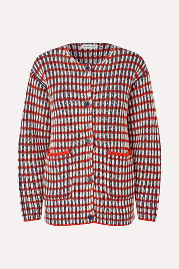 Stine Goya UK Plaited Cardigan with Pockets Knit Navy / Red / Cream