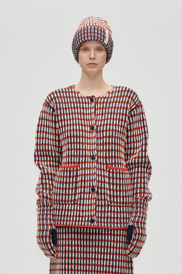 Stine Goya UK Plaited Cardigan with Pockets Knit Navy / Red / Cream