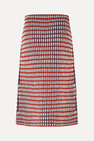 Stine Goya UK Plaited Flared Skirt Knit Navy / Red / Cream