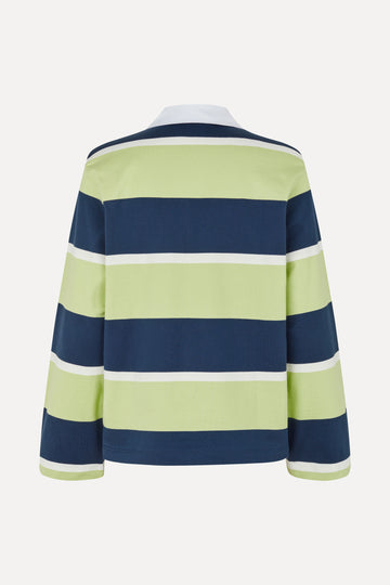 Stine Goya UK Polo Long Sleeve Top Top Yellow and Navy Blue Stripes