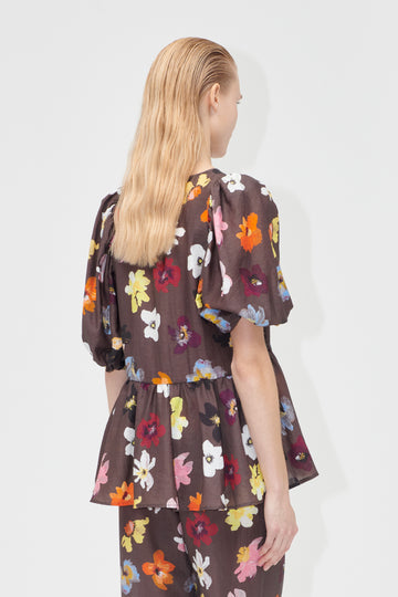 Stine Goya UK Puff Sleeve Peplum Top Top Wild Flowers