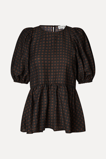 Stine Goya UK Puff Sleeve Peplum Top Top Morgensol Checks