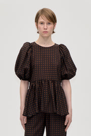 Stine Goya UK Puff Sleeve Peplum Top Top Morgensol Checks