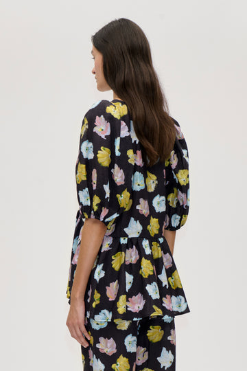 Stine Goya UK Puff Sleeve Peplum Top Top Morgensol Poppies