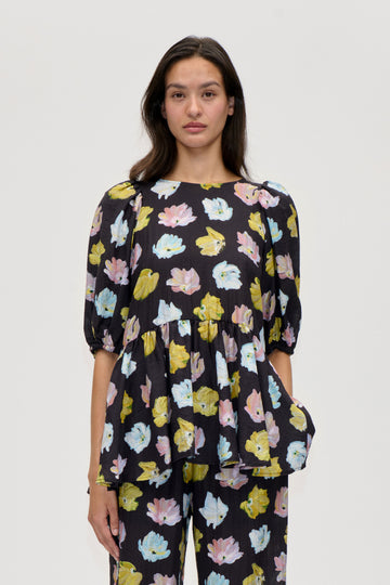 Stine Goya UK Puff Sleeve Peplum Top Top Morgensol Poppies