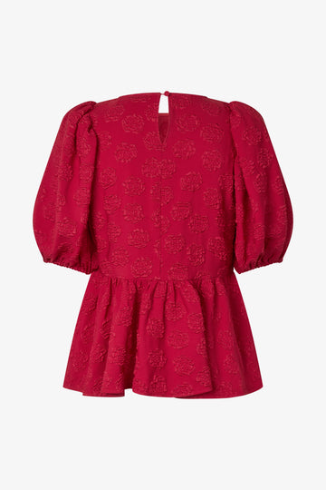 Stine Goya UK Puff Sleeve Peplum Top Top Red Rose Relief