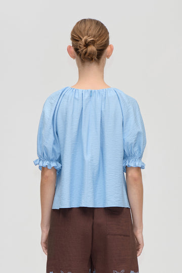 Stine Goya UK Puff Sleeve Top With Flower Details Top Bel Air Blue