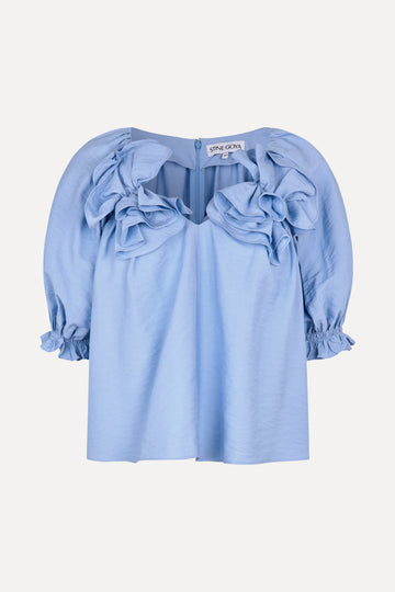 Stine Goya UK Puff Sleeve Top With Flower Details Top Bel Air Blue