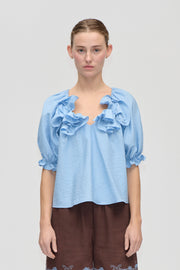 Stine Goya UK Puff Sleeve Top With Flower Details Top Bel Air Blue