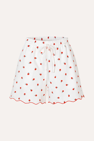 Stine Goya UK Scalloped Elasticated Waistband Shorts Pants Red Poppy