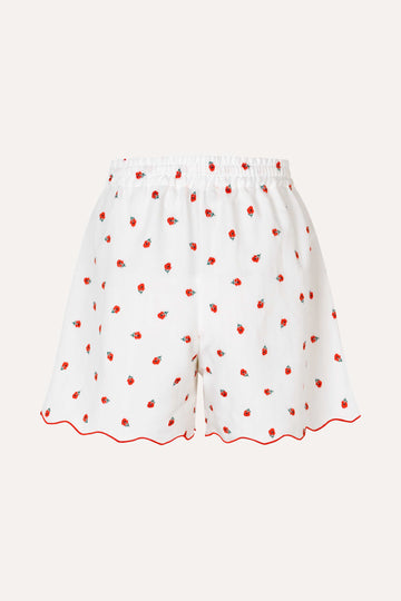 Stine Goya UK Scalloped Elasticated Waistband Shorts Pants Red Poppy