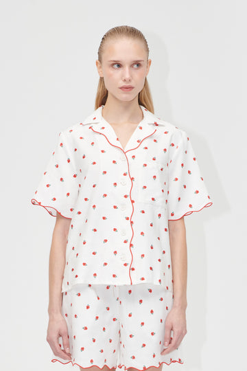 Stine Goya UK Scalloped Short Sleeve Shirt Shirt Red Poppy