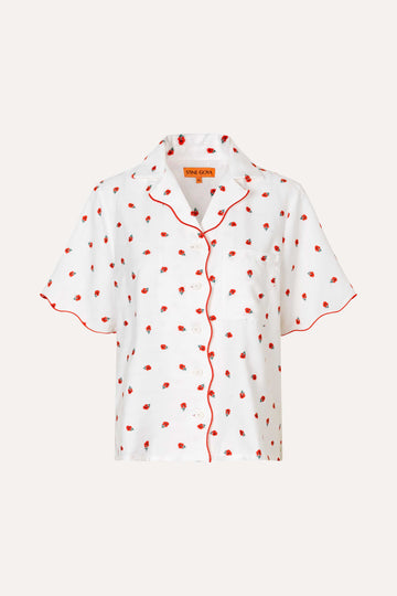 Stine Goya UK Scalloped Short Sleeve Shirt Top Red Poppy
