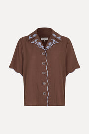 Stine Goya UK Scalloped Short Sleeve Shirt Top Roses Embroidery