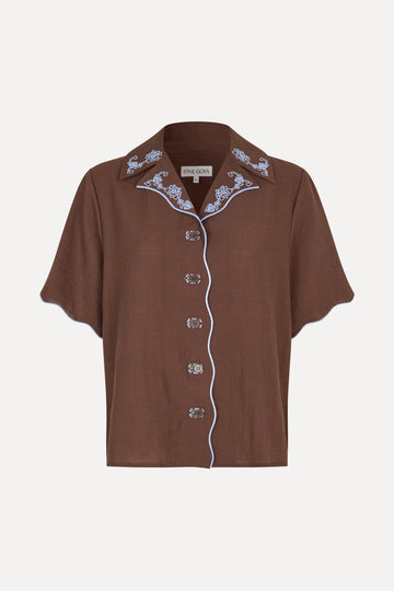 Stine Goya UK Scalloped Short Sleeve Shirt Top Roses Embroidery