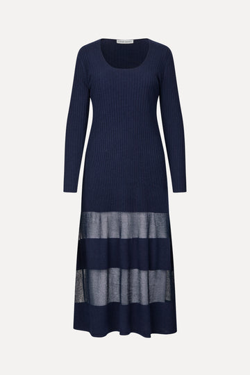 Stine Goya UK Scoopneck Fitted Long Sleeve Dress Knit Navy